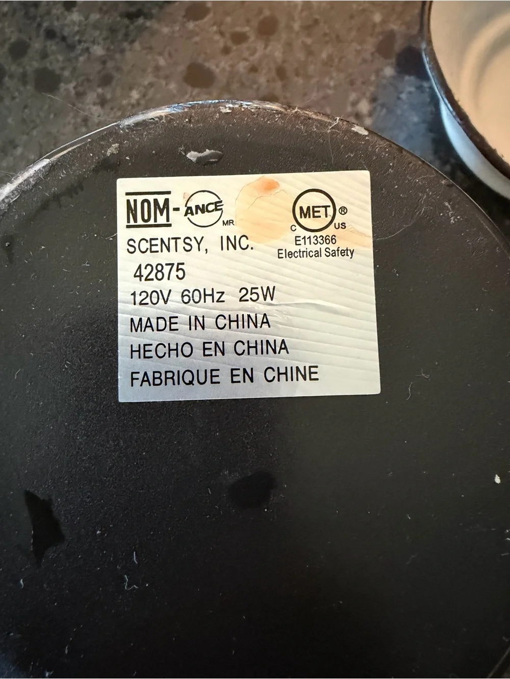 Scentsy Black Ceramic Electric Wax Warmer Base